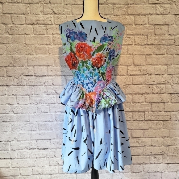 Christopher Kane blue floral brushstrokes peplum sleeveless dress size 2 - Picture 3 of 16